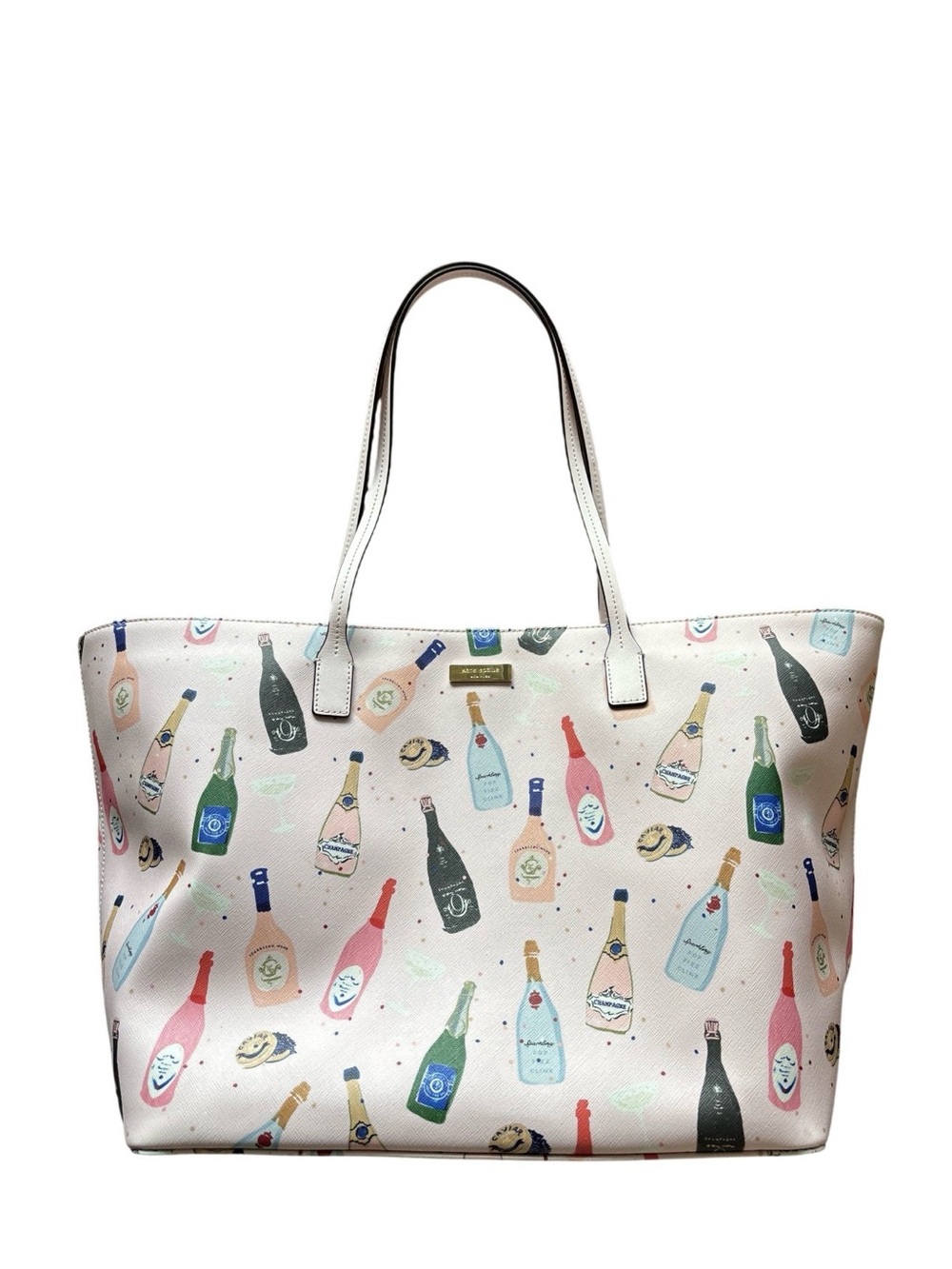 kate spade White Tote with Multicolor Champagne Bottle Print
